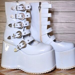 Ellie 500-Ash 5" Chunky Platform Boot Buckles Women Cosplay Costume Shoes sz 8